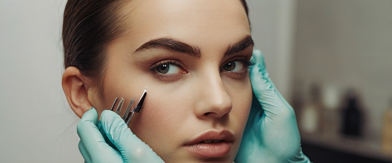 Close-up of beautifully shaped henna eyebrows