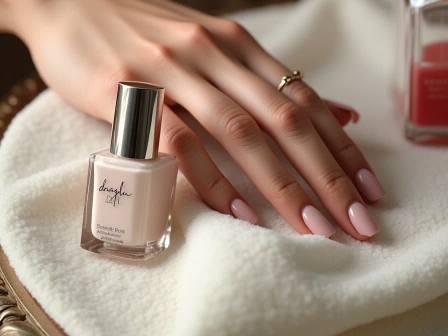 Close-up of hands receiving a professional manicure treatment.