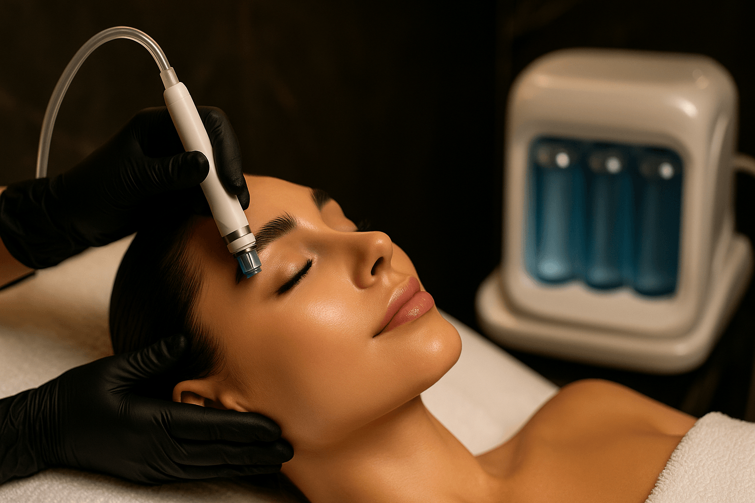 Close up of hydrofacial treatment on glowing skin